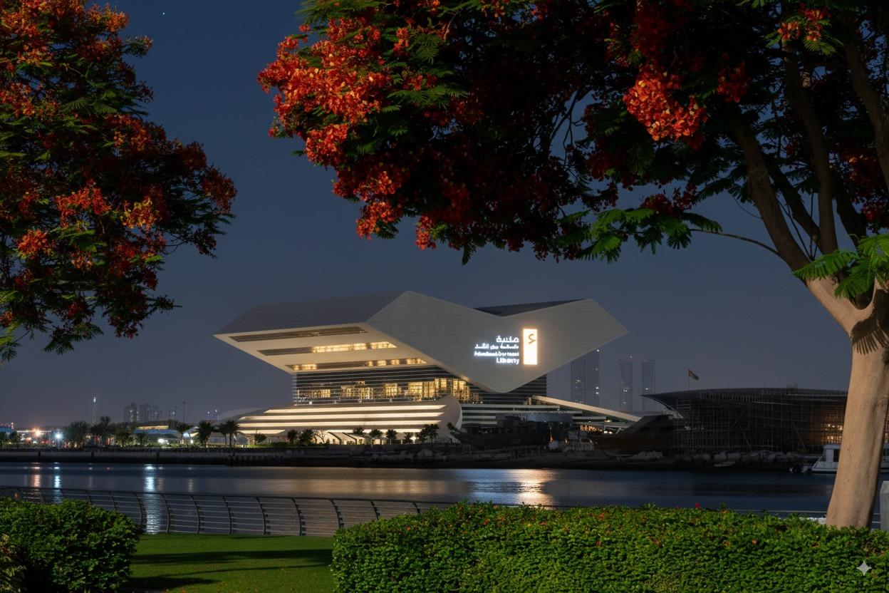 Mohammed Bin Rashid Library Outdoor Enhancement - The Luminous Grove and night identity image 2