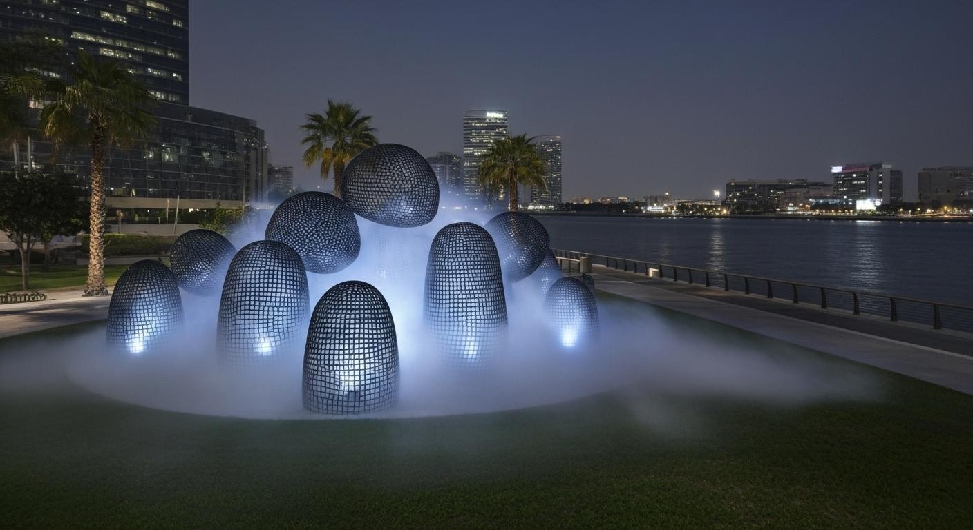 Mohammed Bin Rashid Library Outdoor Enhancement - The Luminous Grove and night identity image 1
